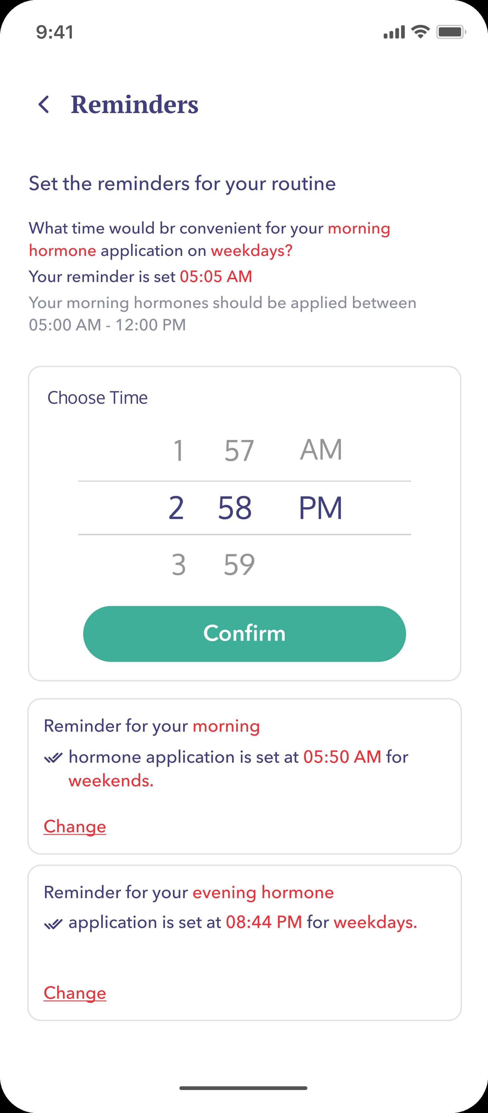 Reminders dashboard, with edits made in place.